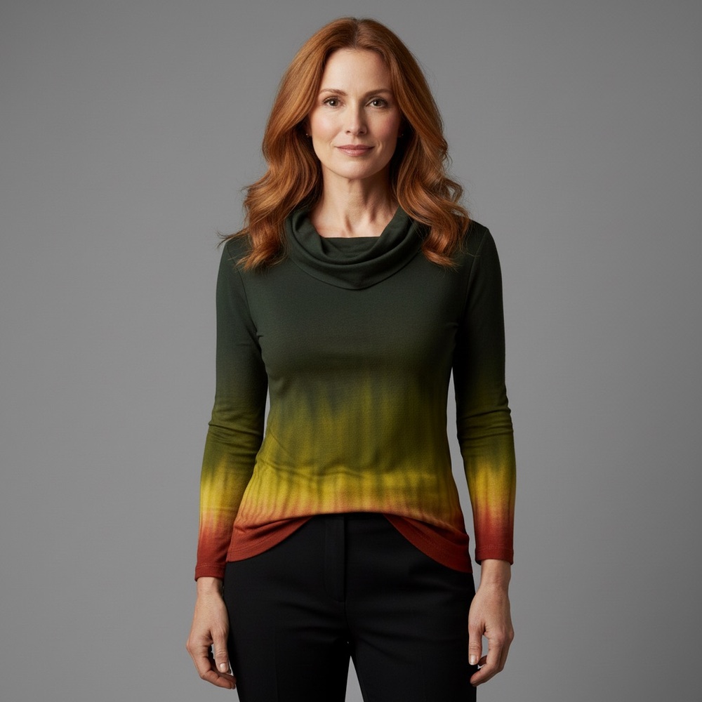 Art of Cloth Ombre Tie Dye Shark Tail Cowl Neck Tunic